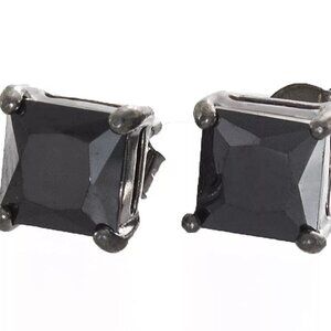 7mm Sterling Silver Black CZ Stone Stud Earrings